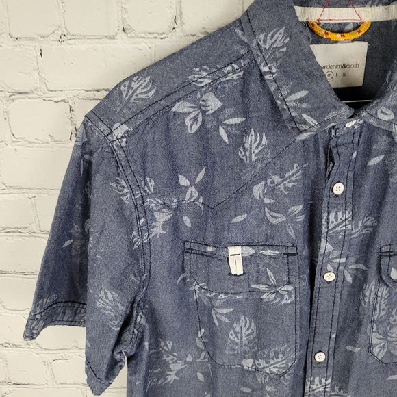 PAPER DENIM & CLOTH | leaf foliage print cotton button up short sleeve shirt - Picture 2 of 7